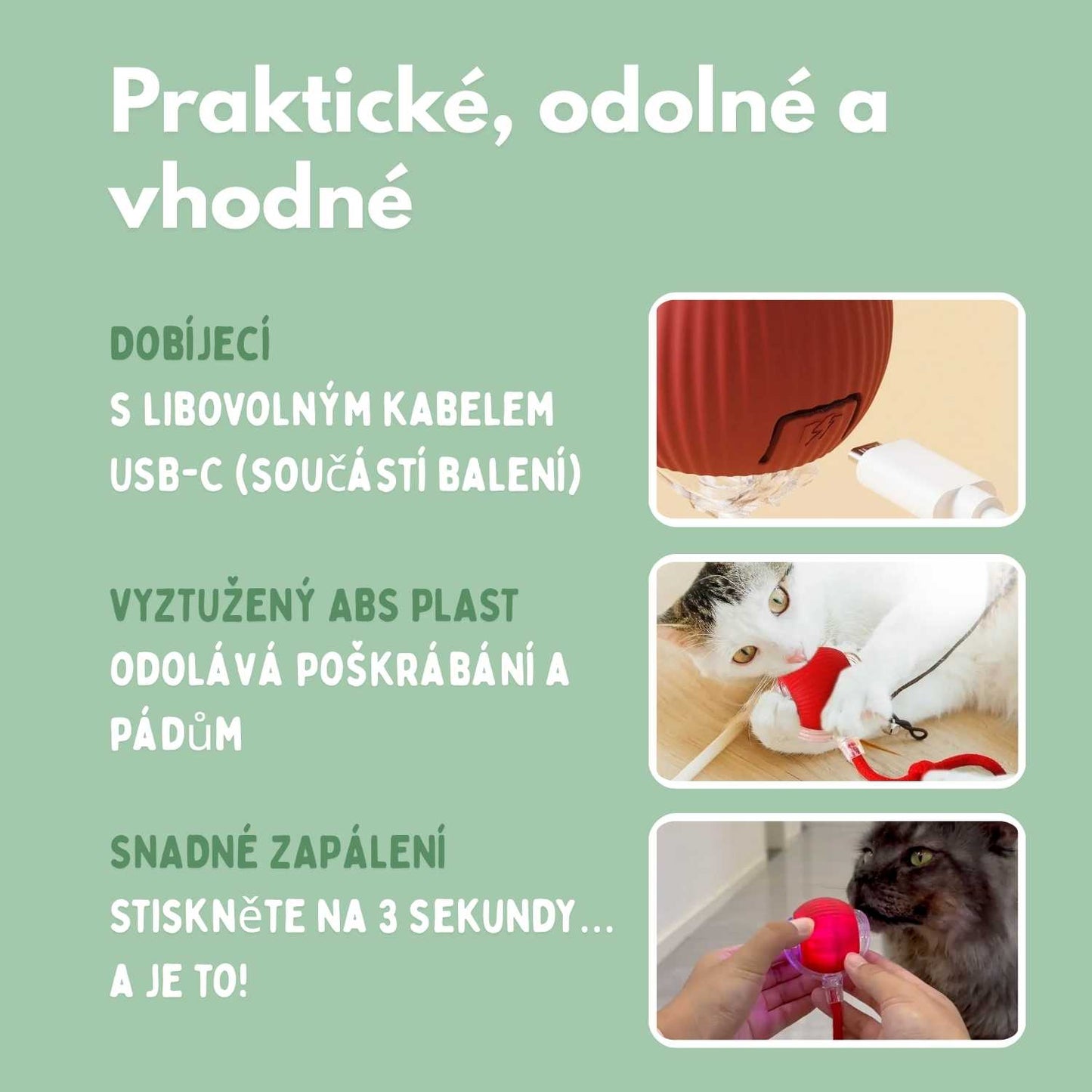 Chytrý míček pro kočky, 100% autonomní, navržený tak, aby napodoboval skutečnou kořist.