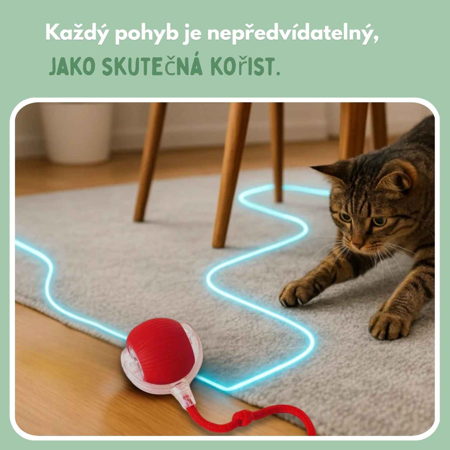Chytrý míček pro kočky, 100% autonomní, navržený tak, aby napodoboval skutečnou kořist.